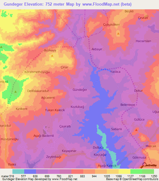 Gundeger,Turkey Elevation Map