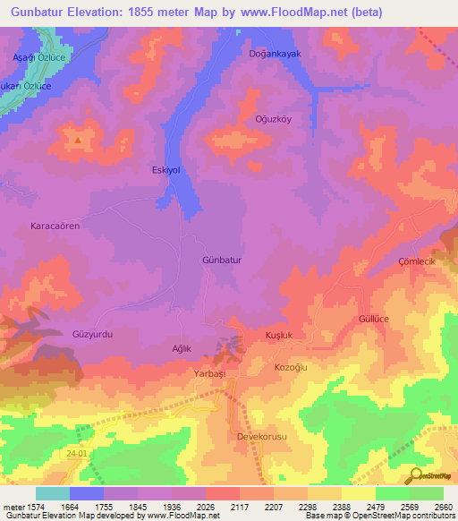 Gunbatur,Turkey Elevation Map