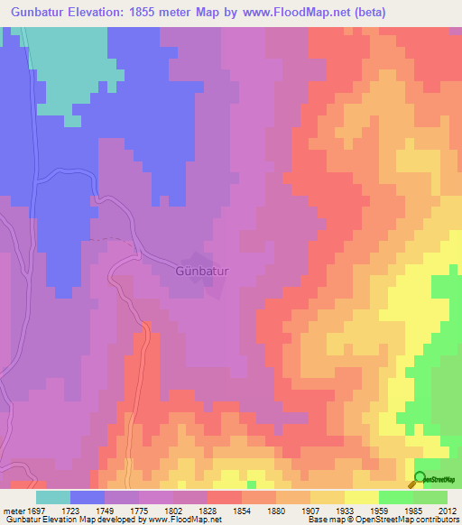 Gunbatur,Turkey Elevation Map