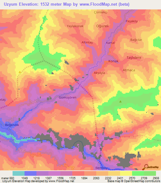 Uzyum,Turkey Elevation Map