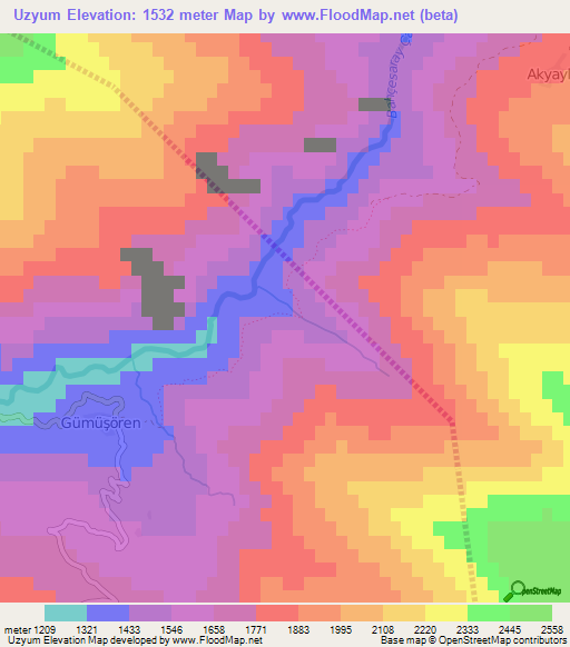 Uzyum,Turkey Elevation Map