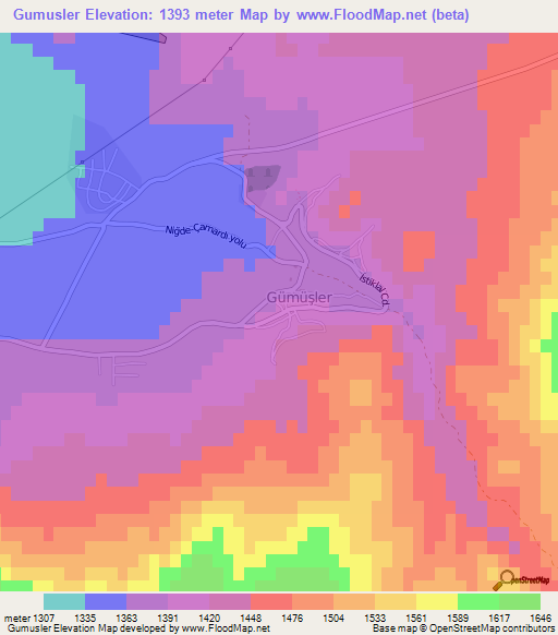 Gumusler,Turkey Elevation Map