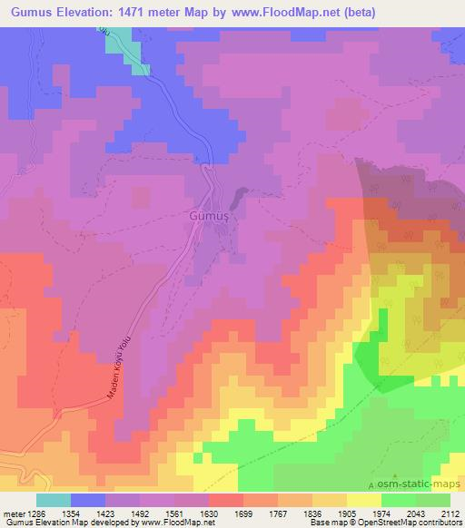 Gumus,Turkey Elevation Map