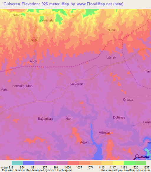 Gulveren,Turkey Elevation Map