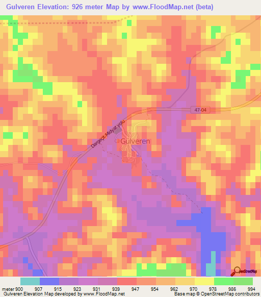 Gulveren,Turkey Elevation Map