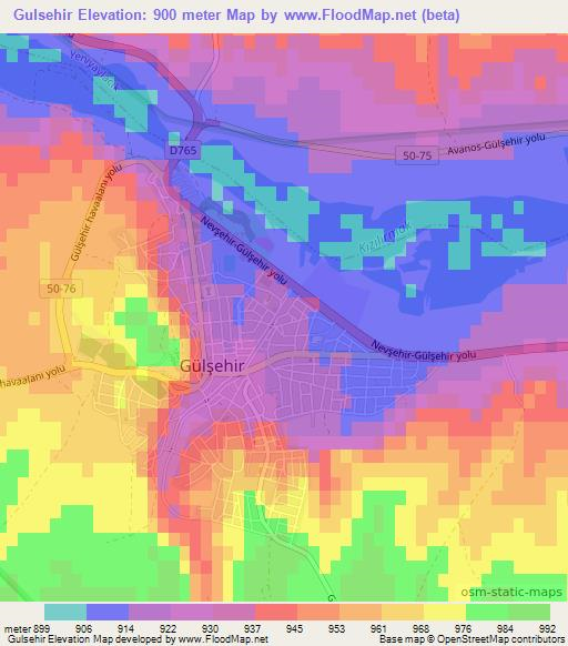 Gulsehir,Turkey Elevation Map