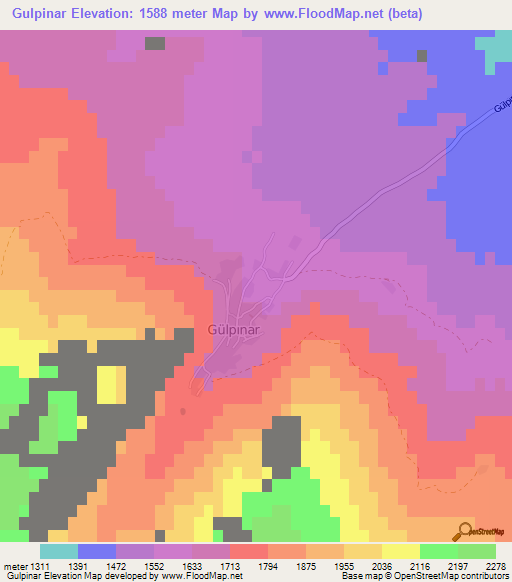 Gulpinar,Turkey Elevation Map