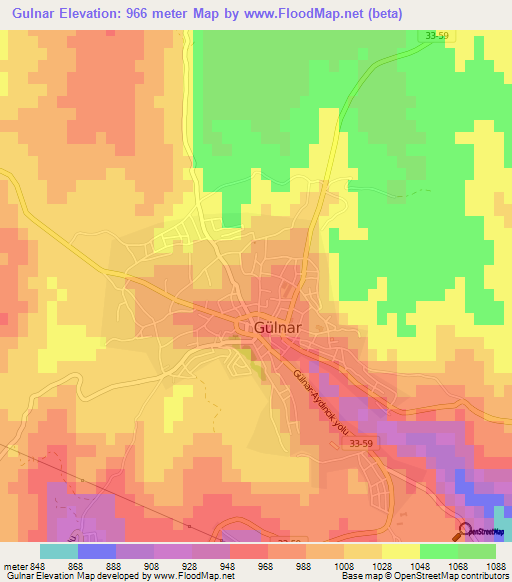 Gulnar,Turkey Elevation Map