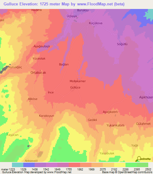 Gulluce,Turkey Elevation Map