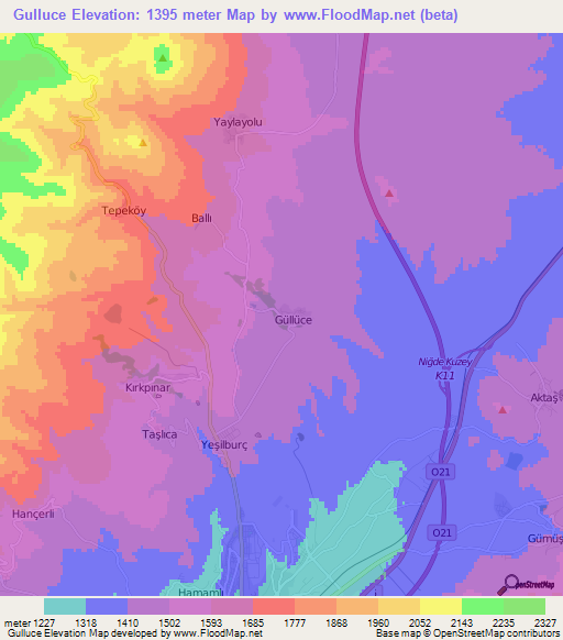 Gulluce,Turkey Elevation Map