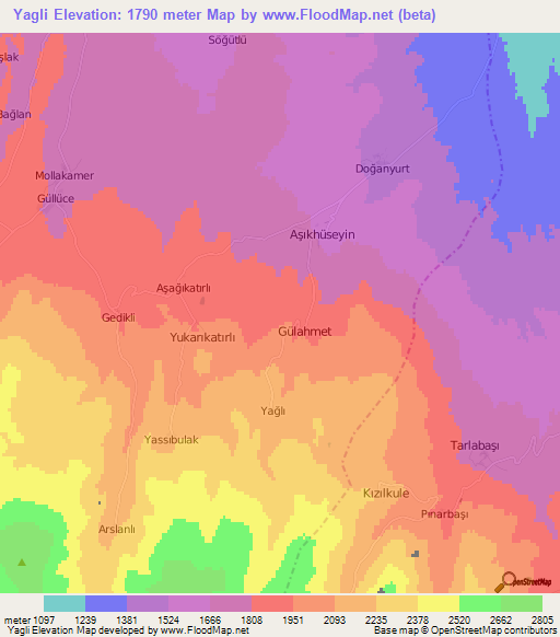 Yagli,Turkey Elevation Map