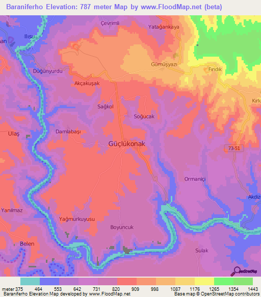 Baraniferho,Turkey Elevation Map