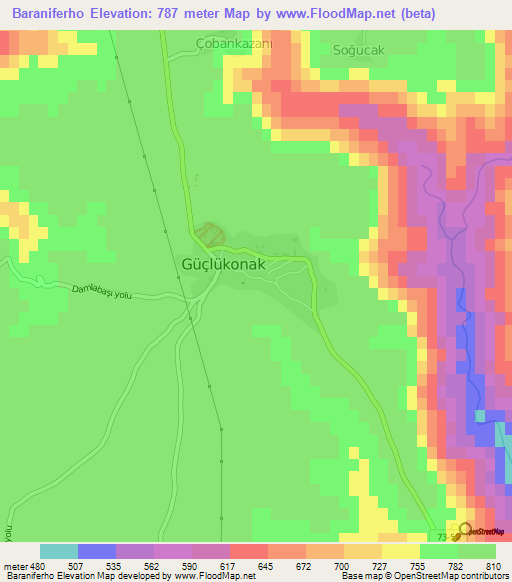 Baraniferho,Turkey Elevation Map