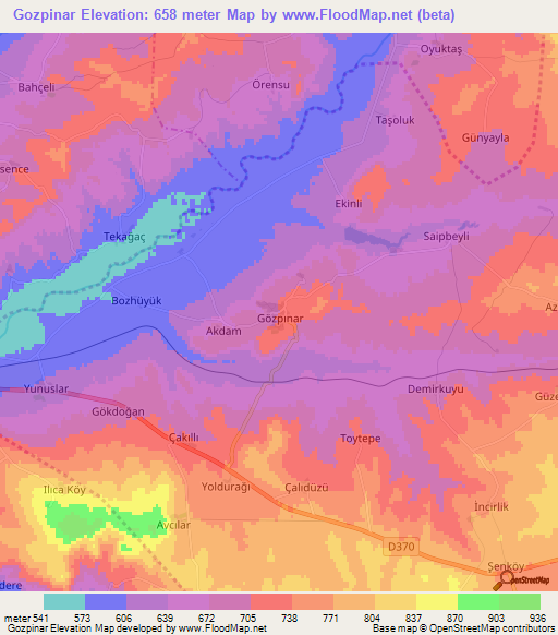 Gozpinar,Turkey Elevation Map