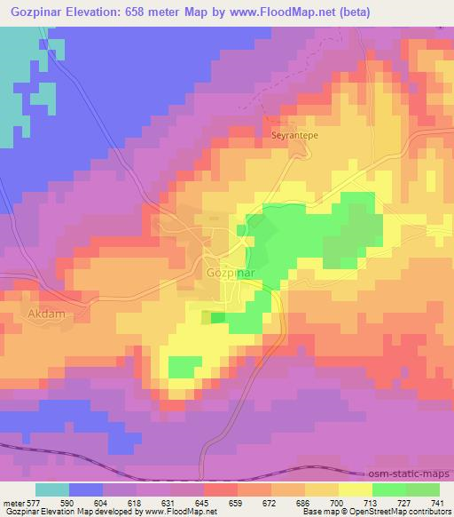 Gozpinar,Turkey Elevation Map