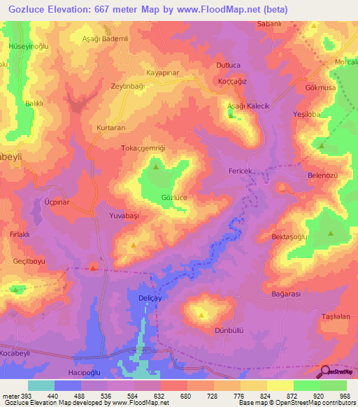 Gozluce,Turkey Elevation Map