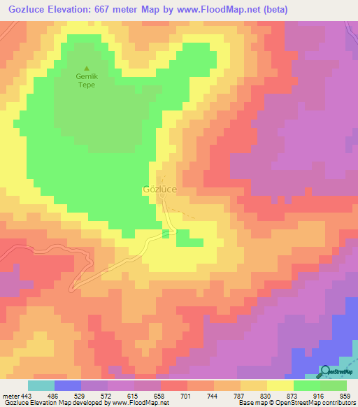 Gozluce,Turkey Elevation Map