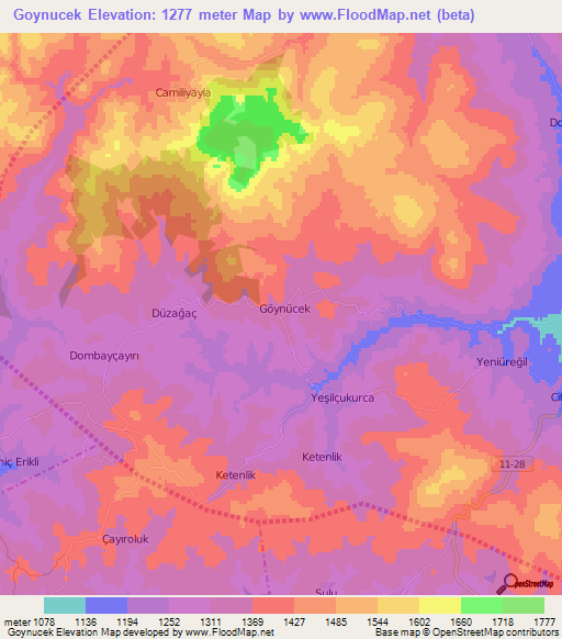 Goynucek,Turkey Elevation Map