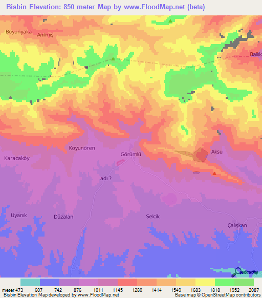 Bisbin,Turkey Elevation Map