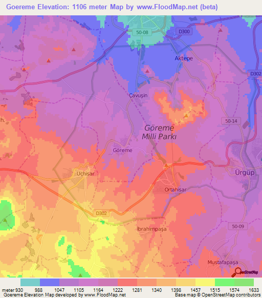 Goereme,Turkey Elevation Map