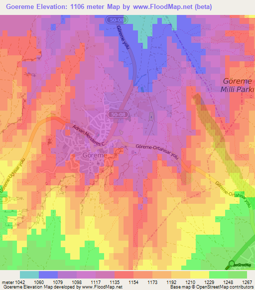 Goereme,Turkey Elevation Map