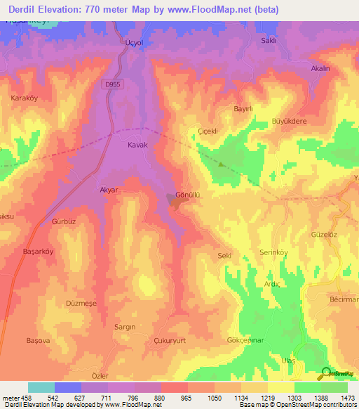 Derdil,Turkey Elevation Map