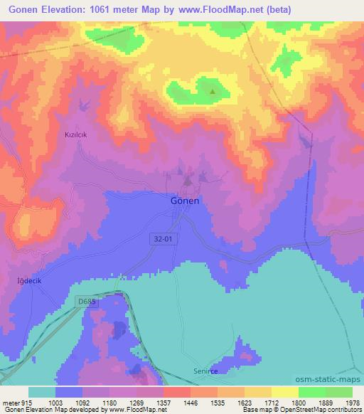 Gonen,Turkey Elevation Map