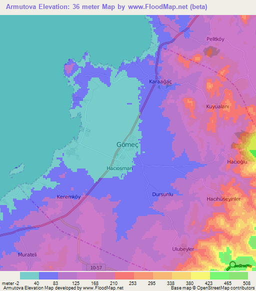 Armutova,Turkey Elevation Map