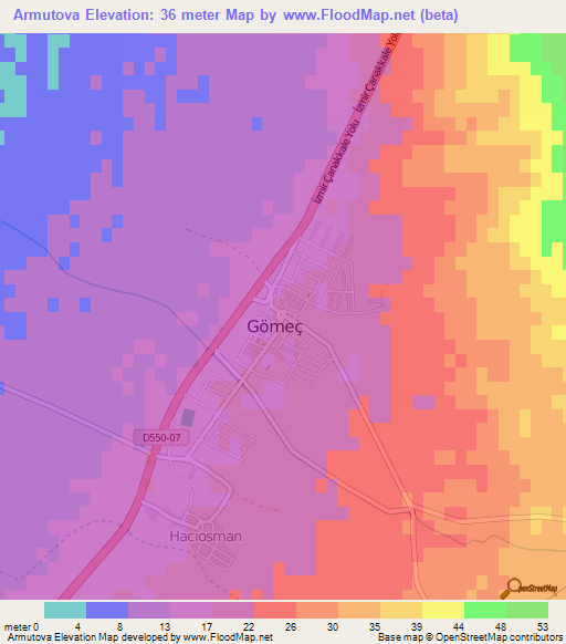 Armutova,Turkey Elevation Map