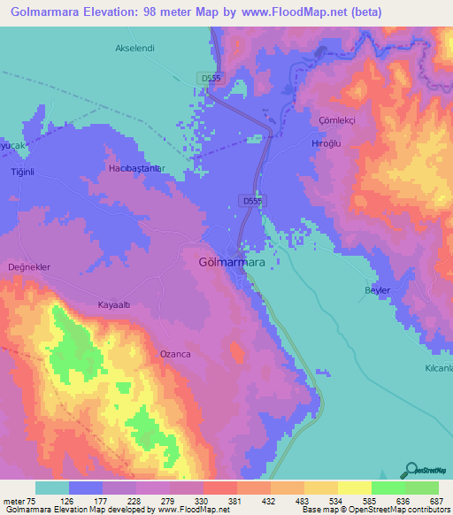 Golmarmara,Turkey Elevation Map