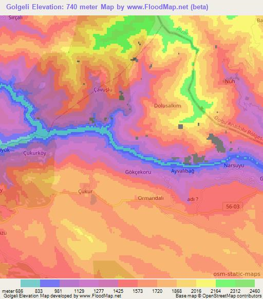 Golgeli,Turkey Elevation Map