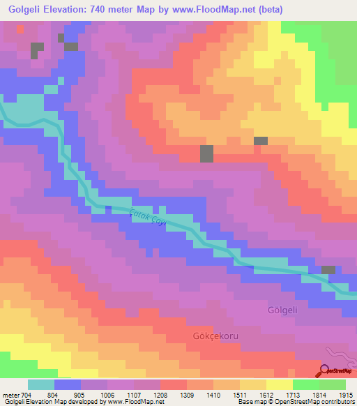 Golgeli,Turkey Elevation Map