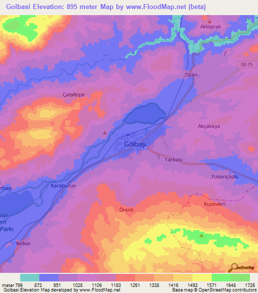 Golbasi,Turkey Elevation Map