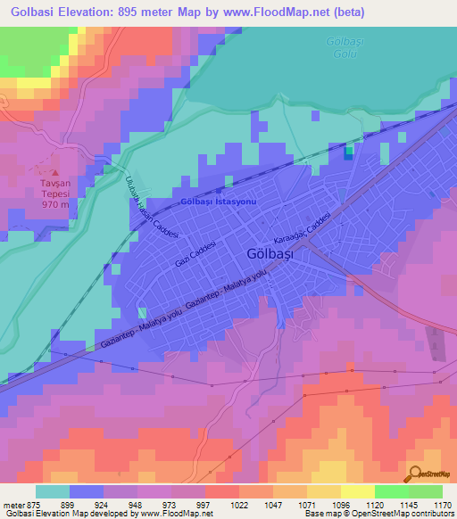 Golbasi,Turkey Elevation Map