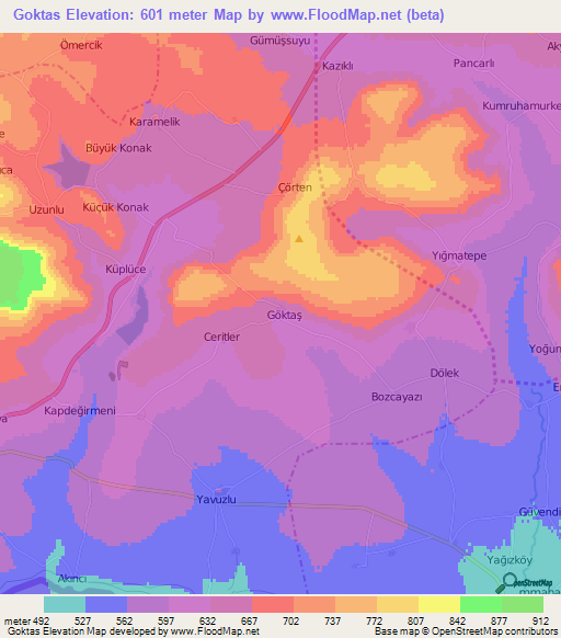 Goktas,Turkey Elevation Map