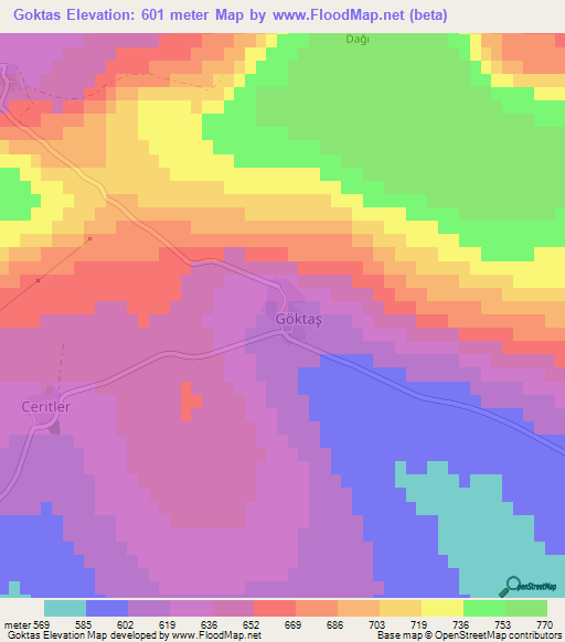 Goktas,Turkey Elevation Map