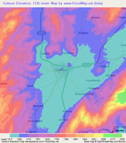 Goksun,Turkey Elevation Map