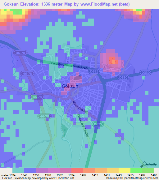 Goksun,Turkey Elevation Map