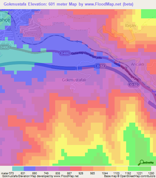 Gokmustafa,Turkey Elevation Map