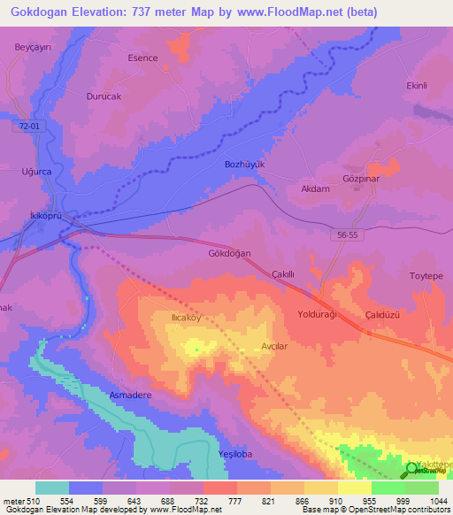 Gokdogan,Turkey Elevation Map