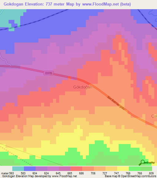 Gokdogan,Turkey Elevation Map