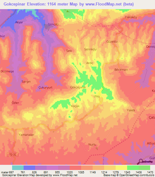 Gokcepinar,Turkey Elevation Map