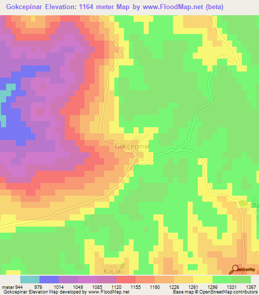 Gokcepinar,Turkey Elevation Map