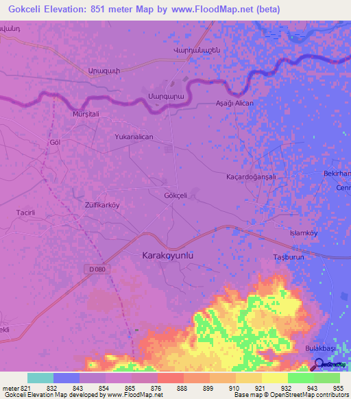 Gokceli,Turkey Elevation Map