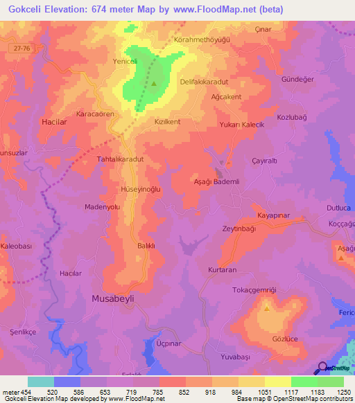 Gokceli,Turkey Elevation Map