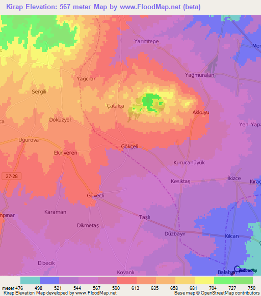 Kirap,Turkey Elevation Map