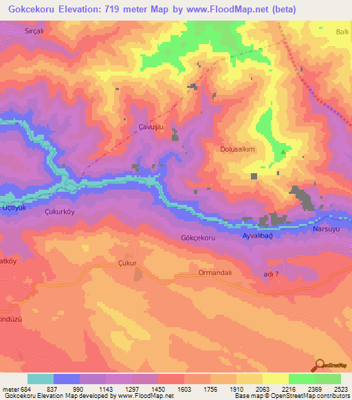 Gokcekoru,Turkey Elevation Map