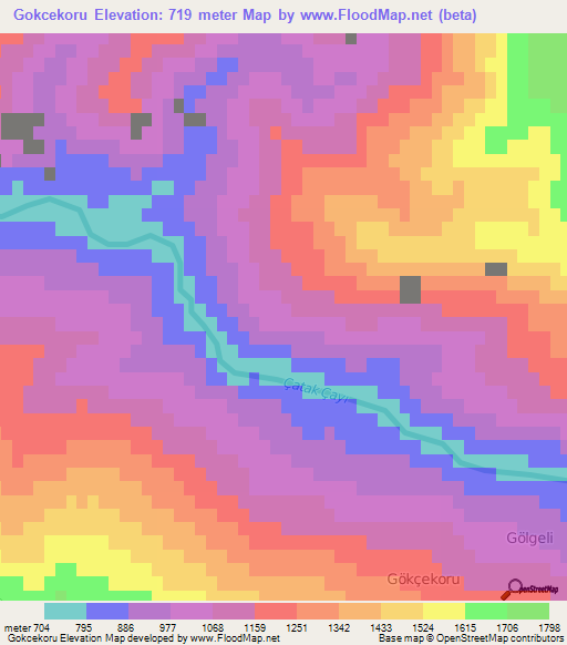 Gokcekoru,Turkey Elevation Map