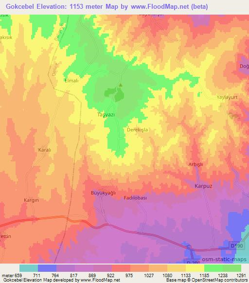 Gokcebel,Turkey Elevation Map