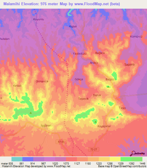 Malamihi,Turkey Elevation Map